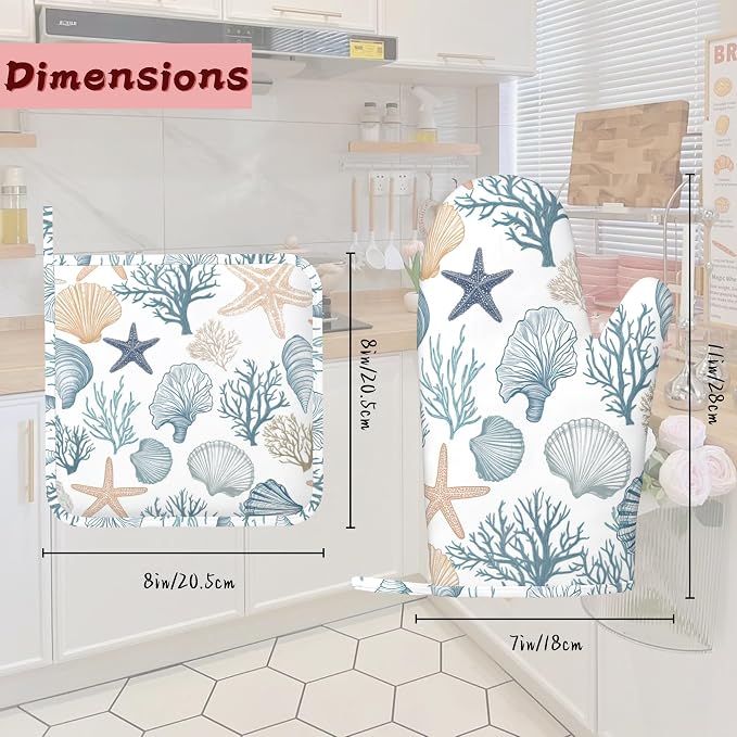Starfish Coral Shells Ocean Silicone Oven Mitts and Pot Holders, Heat-Resistant - Image 2