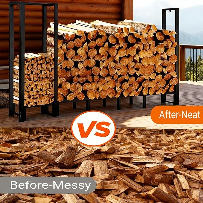 8ft Large Firewood Rack Outdoor, Heavy Duty Metal Wood Rack - Image 8