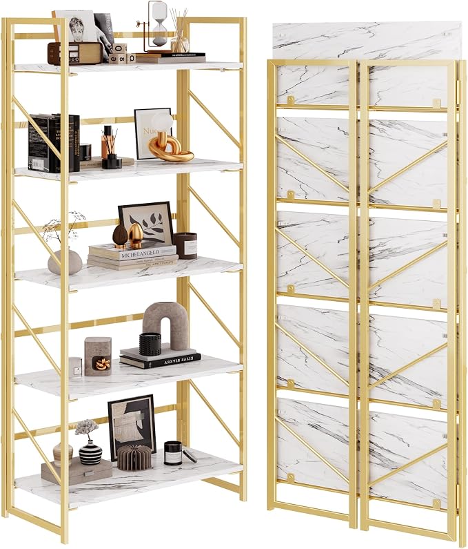 JSB 5 Tier No Assembly Folding Bookshelf, Foldable Storage Bookcase by HomeFurniture