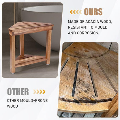 Boulphia Shower Foot Rest 14in, Acacia Wood Shower Stool - Image 6