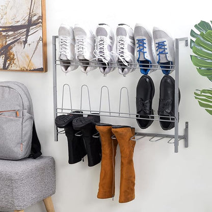 MyGift Premium Silver Metal Hanging Wall Shoe Rack - Image 3