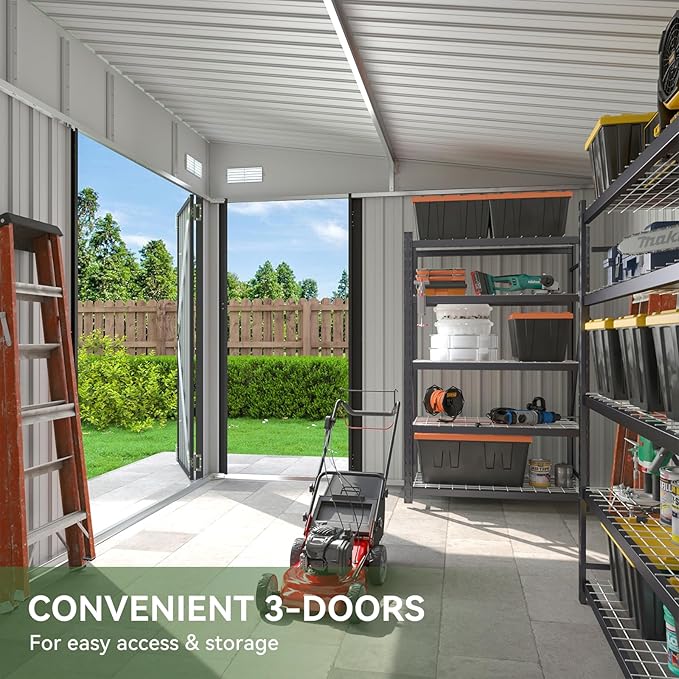 Aoxun 9.4'x7.3' Triple Door Shed Outdoor Storage Shed - Image 3