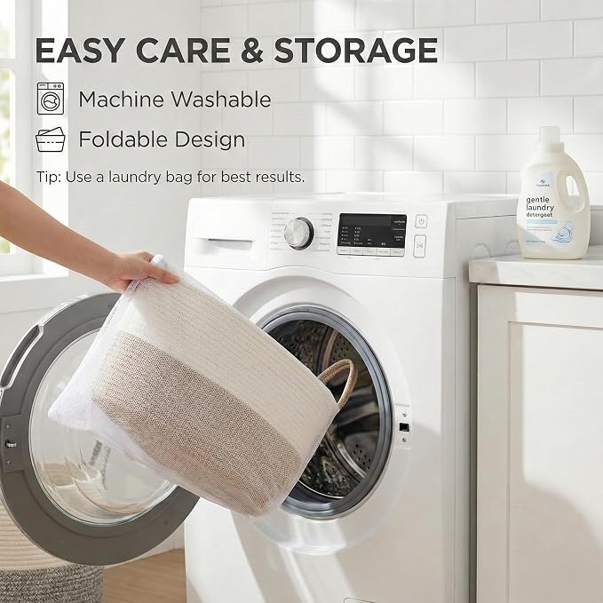 JMvicyroam 115L Extra Large Machine Washable Cotton Rope Blanket Basket | - Image 5