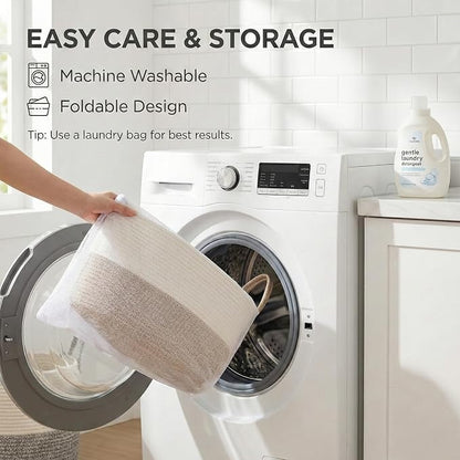 JMvicyroam 65L Extra Large Machine Washable Cotton Rope Blanket Basket | - Image 5