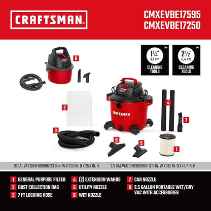 CRAFTSMAN CMXEVBE17595 16 Gal. 6.5 Peak HP Wet/Dry Shop Vacuum - Image 4