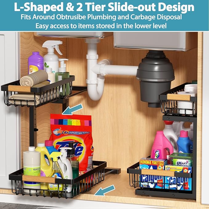 Liuoud Under Sink Organizer 2 Pack, 2 Tier Slide Out Large Capacity Height - Image 8
