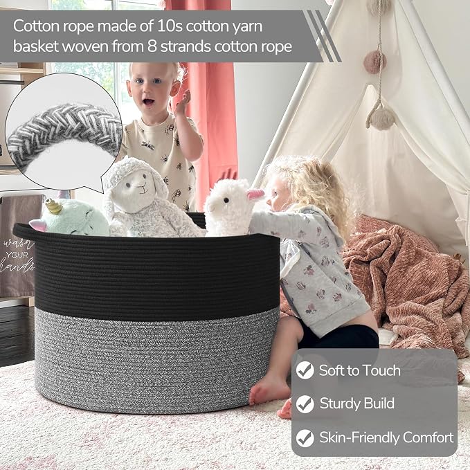 INDRESSME 115L Extra Large Cotton Rope Blanket Basket, Woven Basket - Image 3