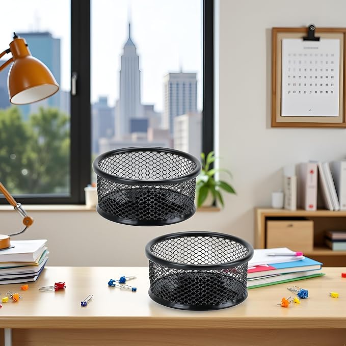 2Pcs Black Minimalist Metal Paper Clip Holder Mesh Paperclip Bowl Binder Clip - Image 8