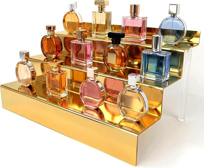 YMVV 12 IN Mirror Gold Acrylic 3 Tier Display Riser Perfume Organizer, Perfume by YMVV