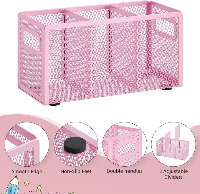 Marbrasse Mesh Pen Holder for Desk, Pencil Holder Desk Organizer 3 Adjustable - Image 4