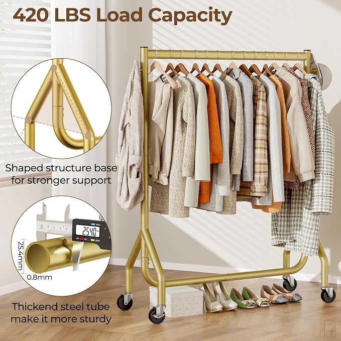 Clothes Clothing Rack, Rolling Heavy Duty Clothes Rack Load 420 LBS - Image 2