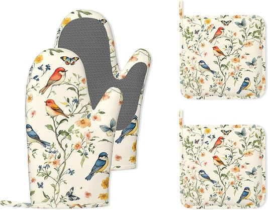 Butterfly Bird Vintage Heat-Resistant Silicone Oven Mitts and Pot Holder 4 by Unknown