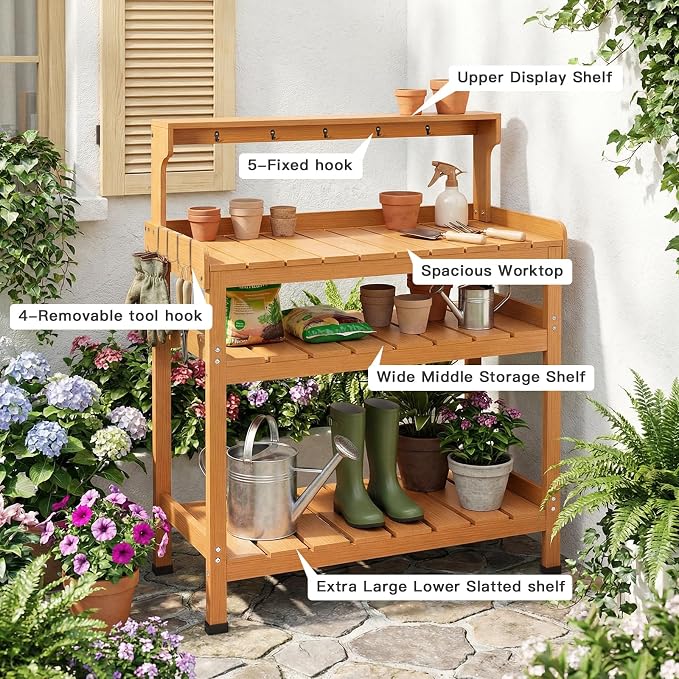 Frogprin Potting Bench Table, Extra-Large Outdoor Garden Potting Bench - Image 5