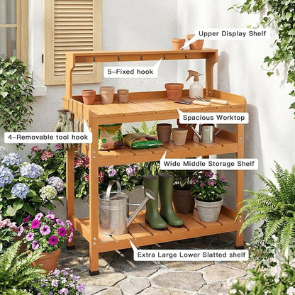 Frogprin Potting Bench Table, Extra-Large Outdoor Garden Potting Bench - Image 5
