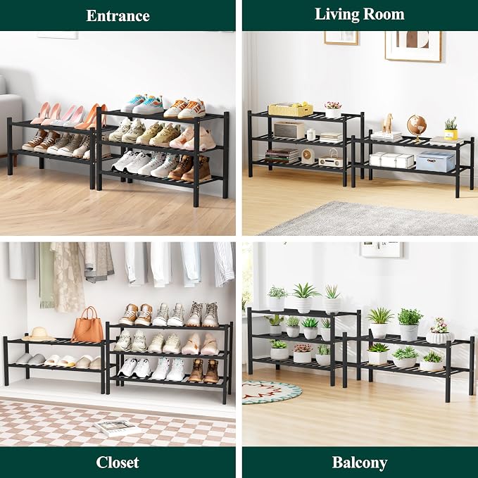 Smiry Bamboo Shoe Rack for Closet, 6 Tier Wooden Stackable Shoe Organizer - Image 7