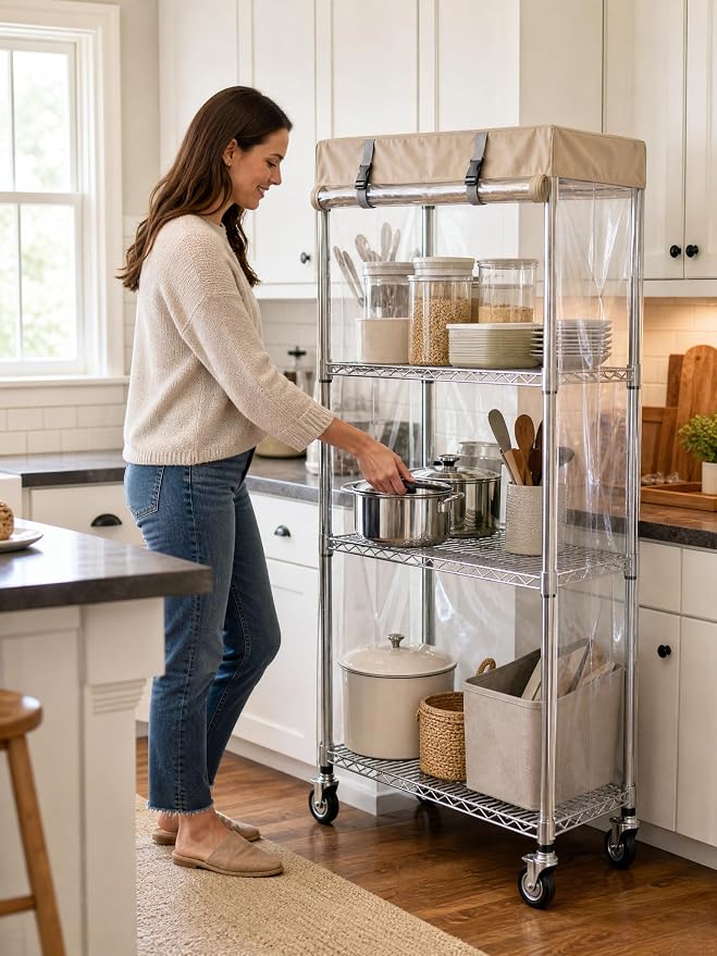 4-Tier Wire Shelf with Clear Cover, leveling feet, adjustable shelves, and - Image 2