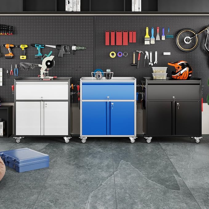 Aobabo Metal Cabinet on Wheels, Metal Garage Cabinet - Image 2