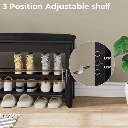 Homleke 2-Tier Solid Wood Shoe Rack Bench - Image 5