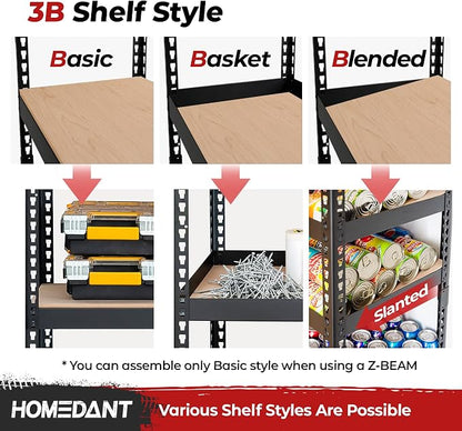 HOMEDANT 5 Tier Storage Shelves Adjustable Laminated Boltless Garage Metal - Image 4