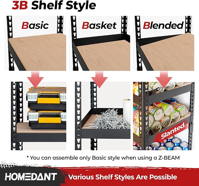 HOMEDANT 5-Tier Laminated Boltless Heavy Duty Metal Shelving Unit Adjustable - Image 5
