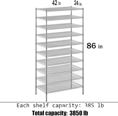 24" Deep x 42" Wide x 86" Height Wire Shelving Kit | 10-Tier | NSF Commercial - Image 3