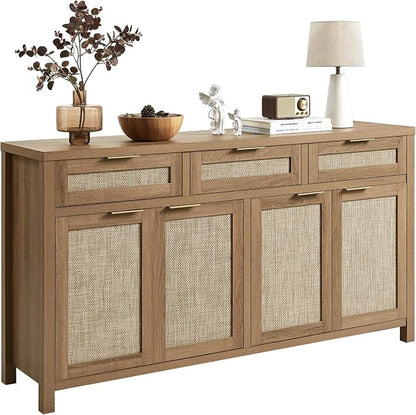 HOKYHOKY 63" Rattan Sideboard Buffet Cabinet, Boho Storage Cabinet by HOKYHOKY