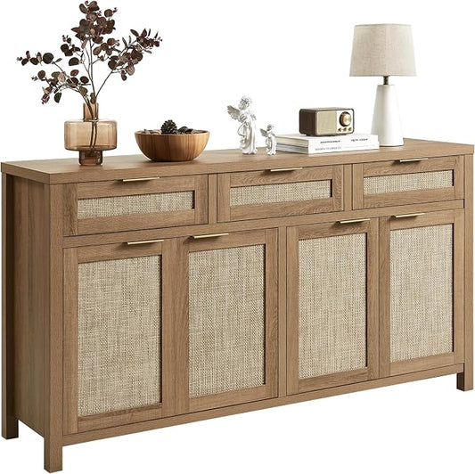 HOKYHOKY 63" Rattan Sideboard Buffet Cabinet, Boho Storage Cabinet by HOKYHOKY
