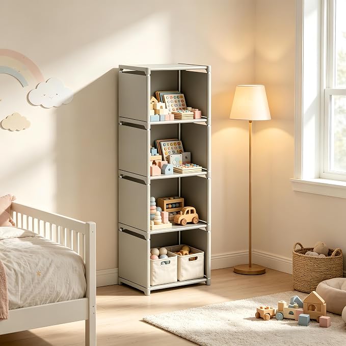 RIIPOO Book Shelf, 4-Cube Storage Organizer, Metal & Fabric Bookcase - Image 6