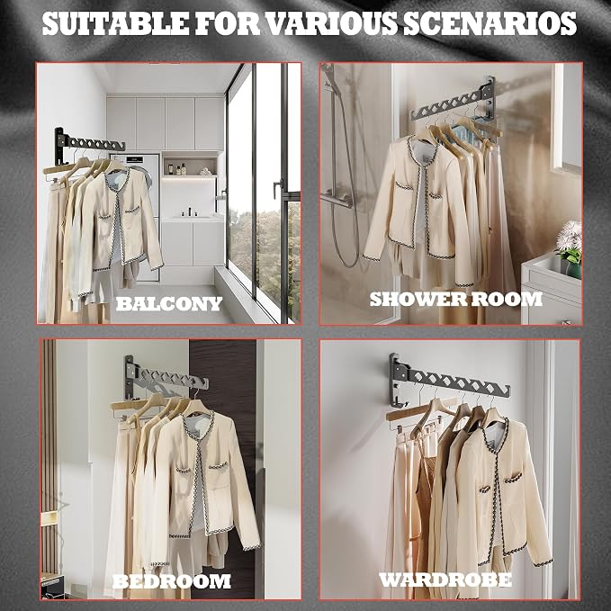Dr.DJ Wall Mount Coat Hanger Holder Black Clothes Drying Organizer Rack Garment - Image 4