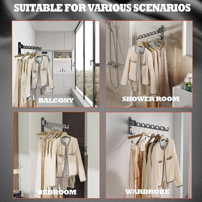 Dr.DJ Wall Mount Coat Hanger Holder Black Clothes Drying Organizer Rack Garment - Image 4