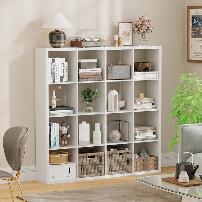 16-Cube Storage Organizer Bookcase, Thick Frame Wood Grain Storage Shelf by JPIZISO