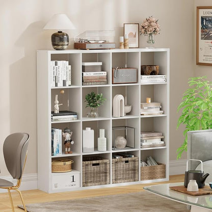 16-Cube Storage Organizer Bookcase, Thick Frame Wood Grain Storage Shelf by JPIZISO