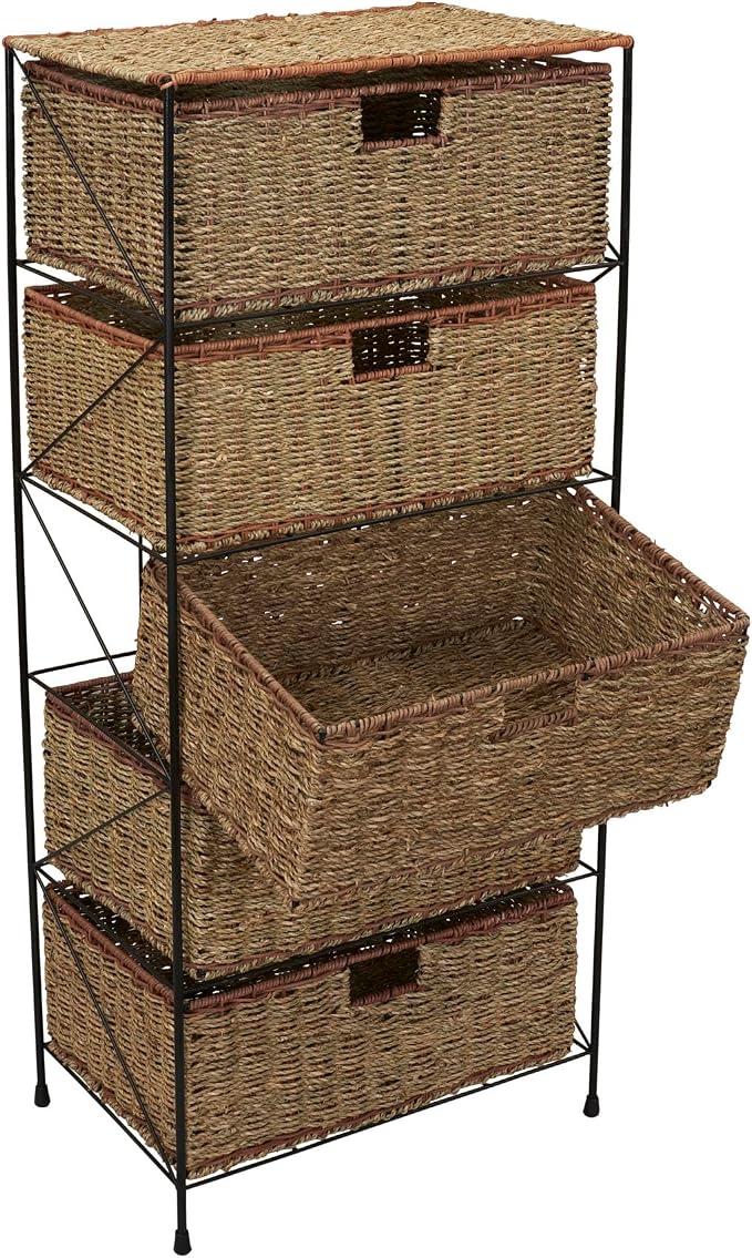 Household Essentials 5 Drawer Seagrass Wicker Storage Tower - Image 8