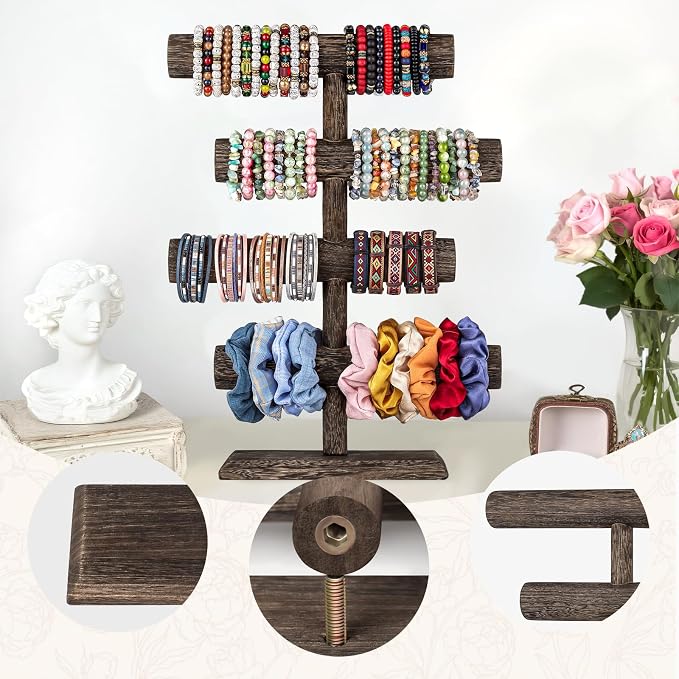 LadyRosian 4 Tier Wooden Display Jewelry Accessory Stand Jewelry Bracelet - Image 3
