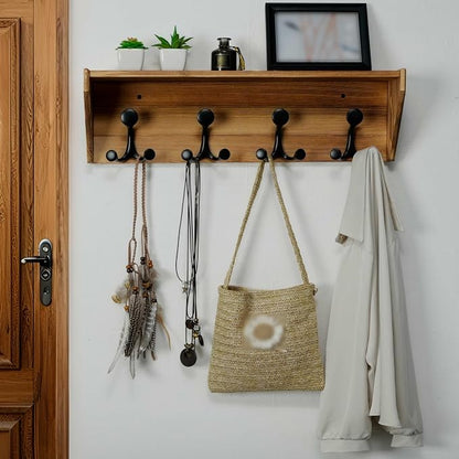WEBI Wall Shelf with Hooks Underneath, 24” Long Wall Mounted Coat Rack with - Image 2