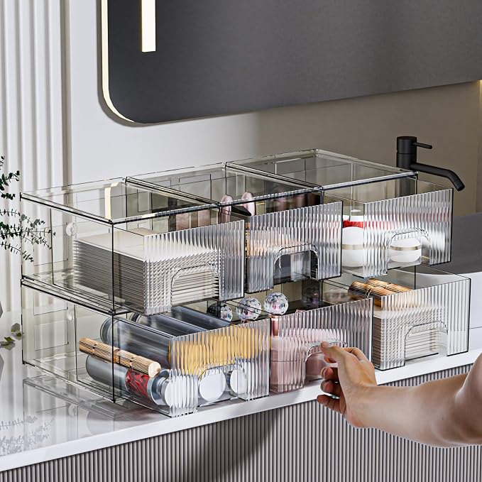 ZHIAI 6 Pack Clear Stackable Storage Drawer, Acrylic Drawer, Cosmetic Organizer - Image 6