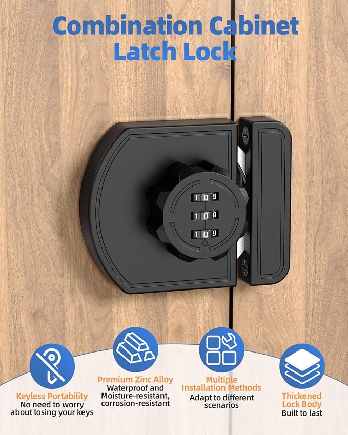 180 Degree Combination Cabinet Lock, Keyless 3 Digit Password Lock, Anti Pry - Image 3