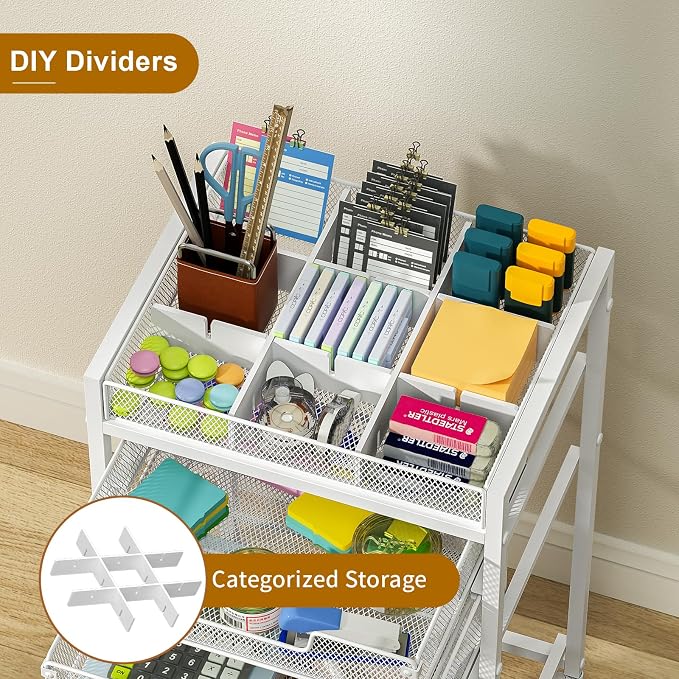 Rolling File Cart with 3 Storage Drawers, Under Desk Organizer with DIY Divider - Image 5