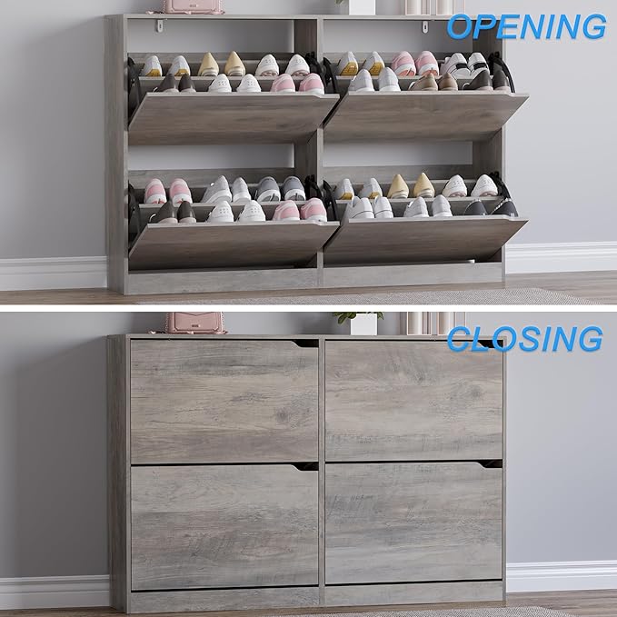 BORNOON Shoe Cabinet with 4 Flip Drawers, Narrow Hidden Shoe Storage Cabinet - Image 5