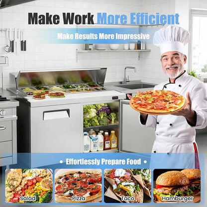48" W Commercial Refrigerator Sandwich Salad Prep Table, Stainless Steel 2-Door - Image 3