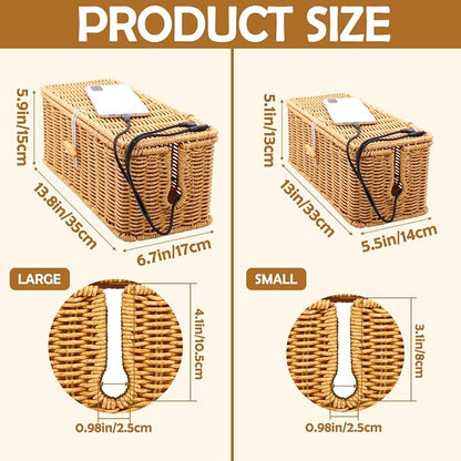 2PCS Cable Management Box, Handmade Rattan Cable Organizer, Open Slots Cords - Image 2