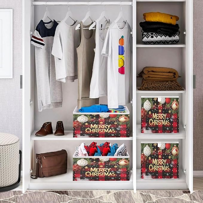 Checked Christmas Background Closet Organizers Storage Cubes Storage Bins Shelf - Image 7
