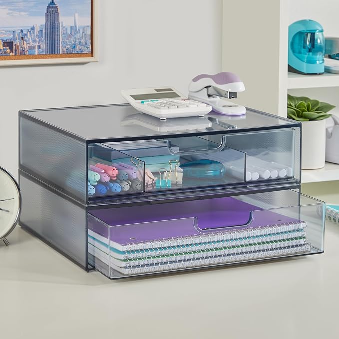 STORi STAX Plastic Stackable Organizer Drawers Classic Grey | 12.5" Wide | Set - Image 8