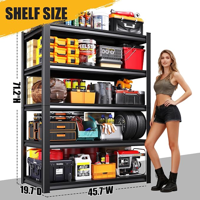 71.2"H-45.7"W Garage Shelving 5T Heavy Duty Storage Shelves, Adjustable Metal - Image 3