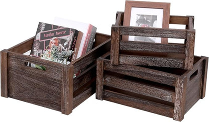 Set of 3 Nesting Wooden Crates, Small Rustic Farmhouse Wood Storage Boxes - Image 7