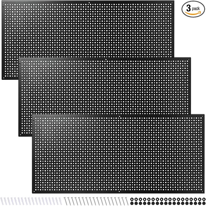 Peg Board, 3 Pack 16-Inch X 36-Inch Heavy Duty Steel Pegboard, Heavy Duty Black by Daanxw