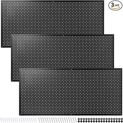 Peg Board, 3 Pack 16-Inch X 36-Inch Heavy Duty Steel Pegboard, Heavy Duty Black by Daanxw