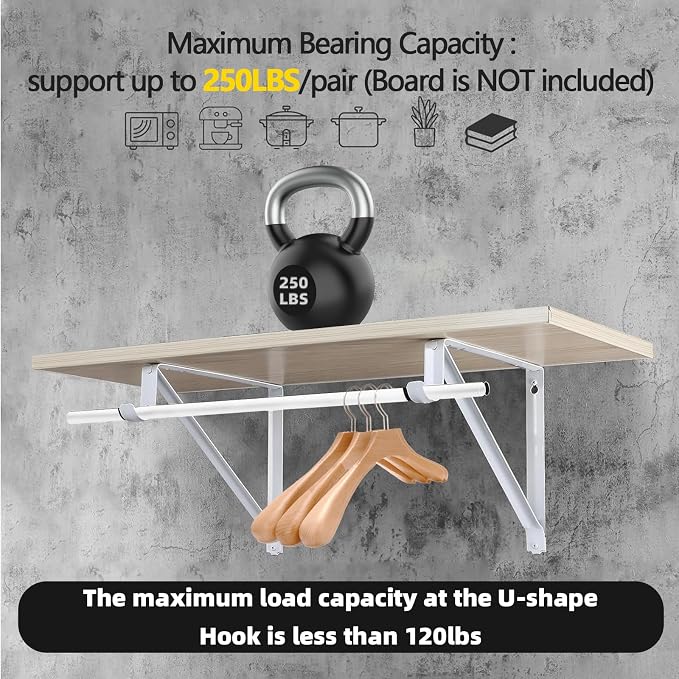 Closet Rod Brackets 11x9.5in, 4 Pack Closet Shelf Brackets, Wall Mounted - Image 3