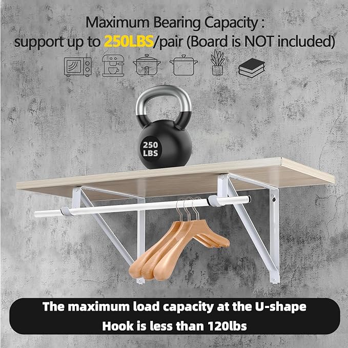 Closet Rod Brackets 11x9.5in, 2 Pack Closet Shelf Brackets, Wall Mounted - Image 3