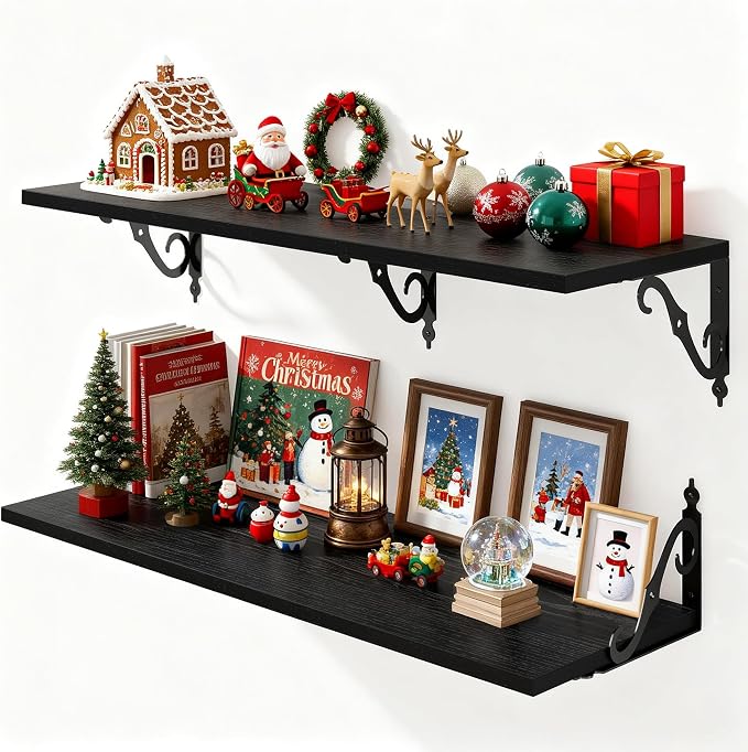 36 Inches Floating Shelves, Rustic Long Wall Shelves, 12 Inch Deep Book Shelf by FunMemories